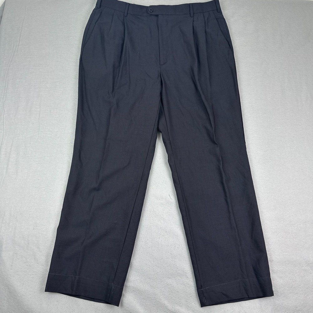 Zanella Bennett Dress Pants Mens 38x29 brown Wool Houndstooth Pleated Cuffed